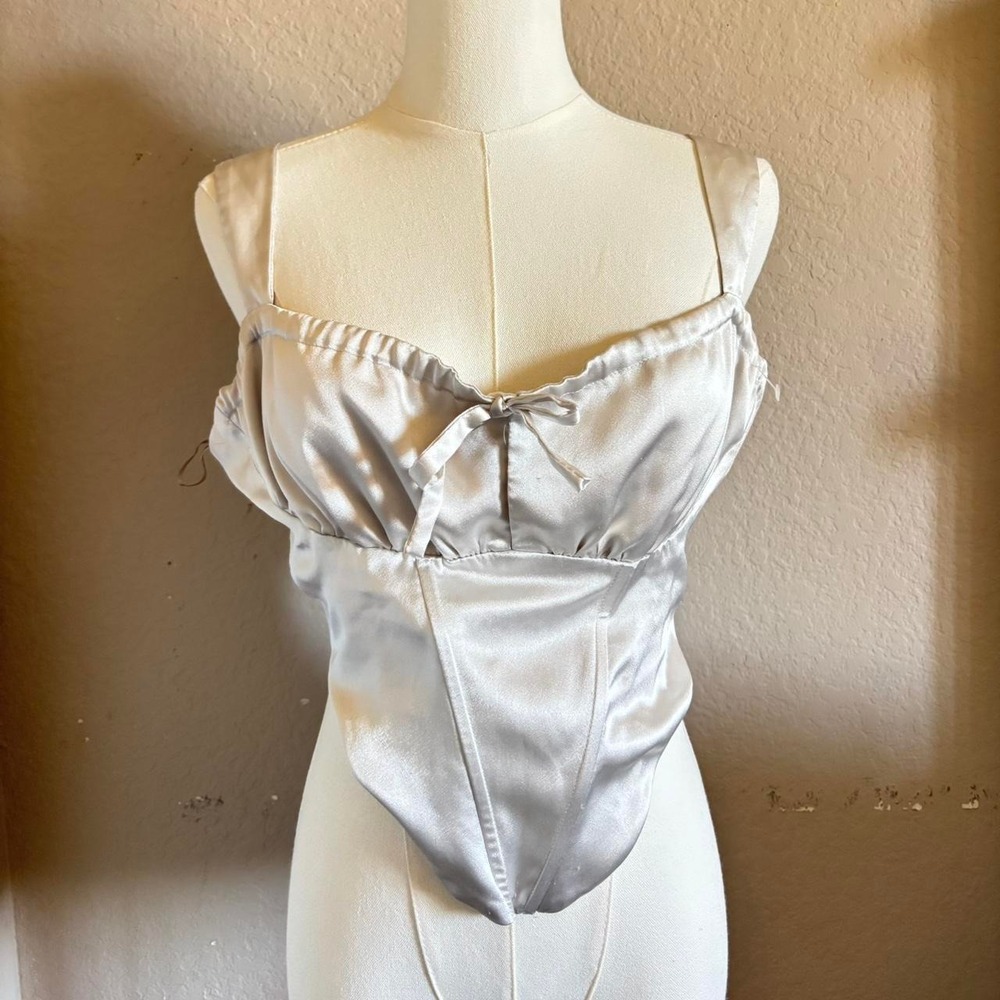 Derek Heart white satin corset top with bow